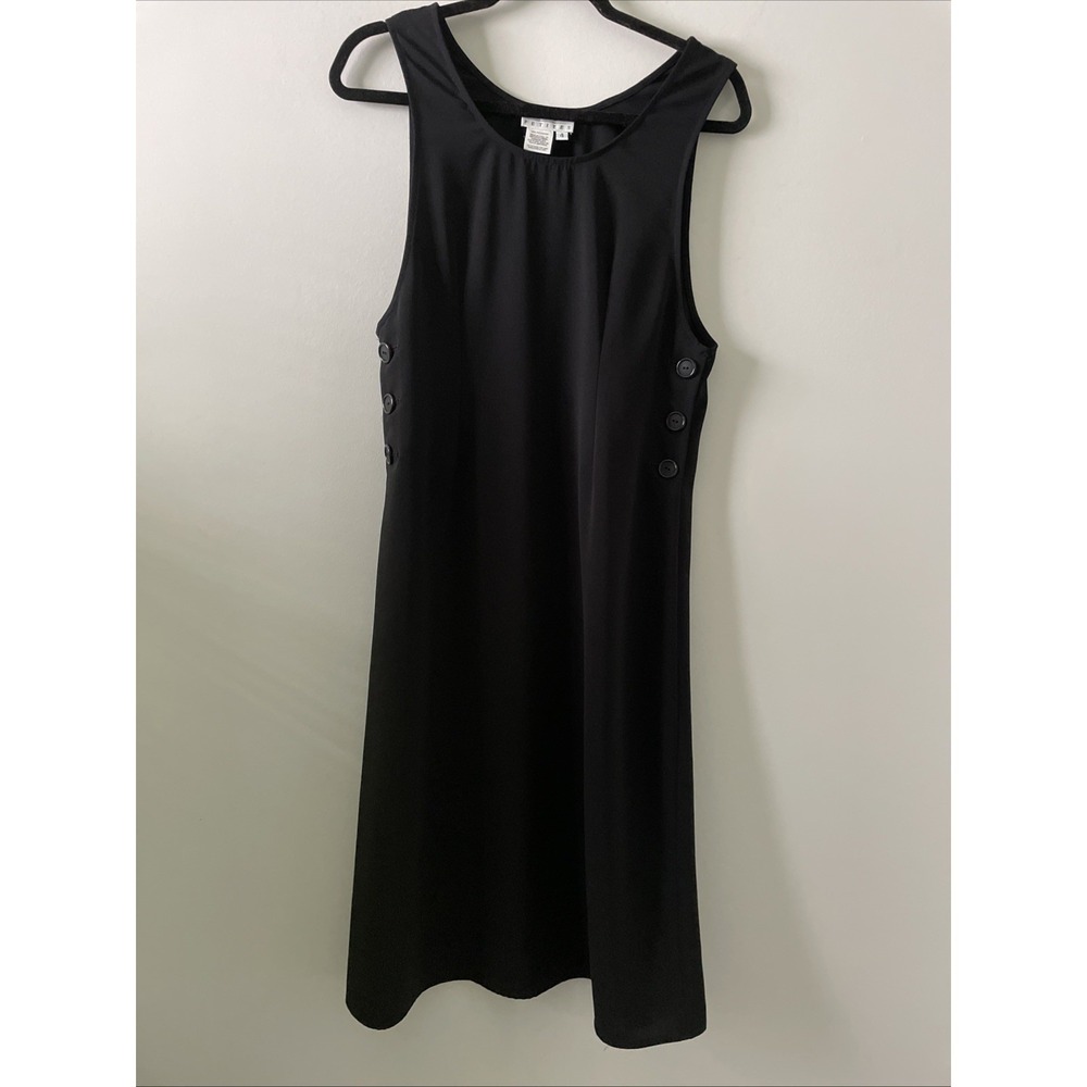 Talbots Petites Size 4 Black Sleeveless Midi Dress Side Button Detail
